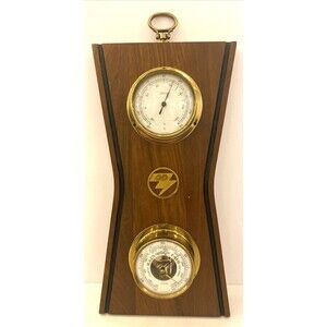 Vintage Huger Barometer Thermometer Germany Mid Century Modern Wood Brass